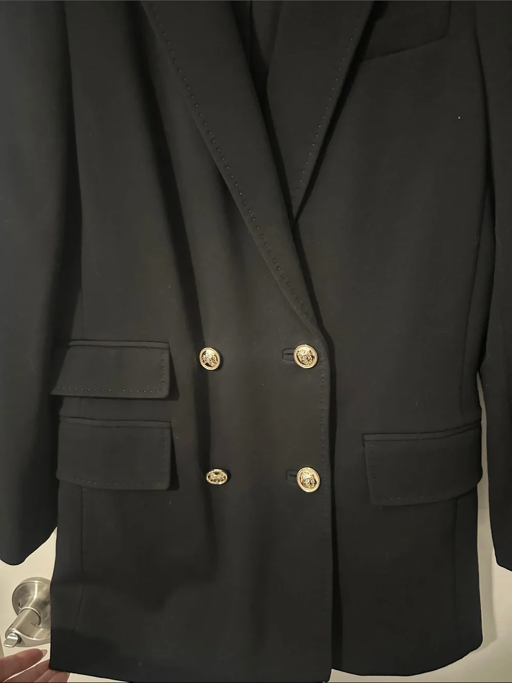 ANTONIO MELANI Black Double-Breasted Blazer with Gold Buttons - Picture 3 of 5